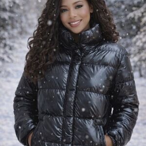 Old Navy Glossy Black Unisex Puffer Winter Jacket XXL